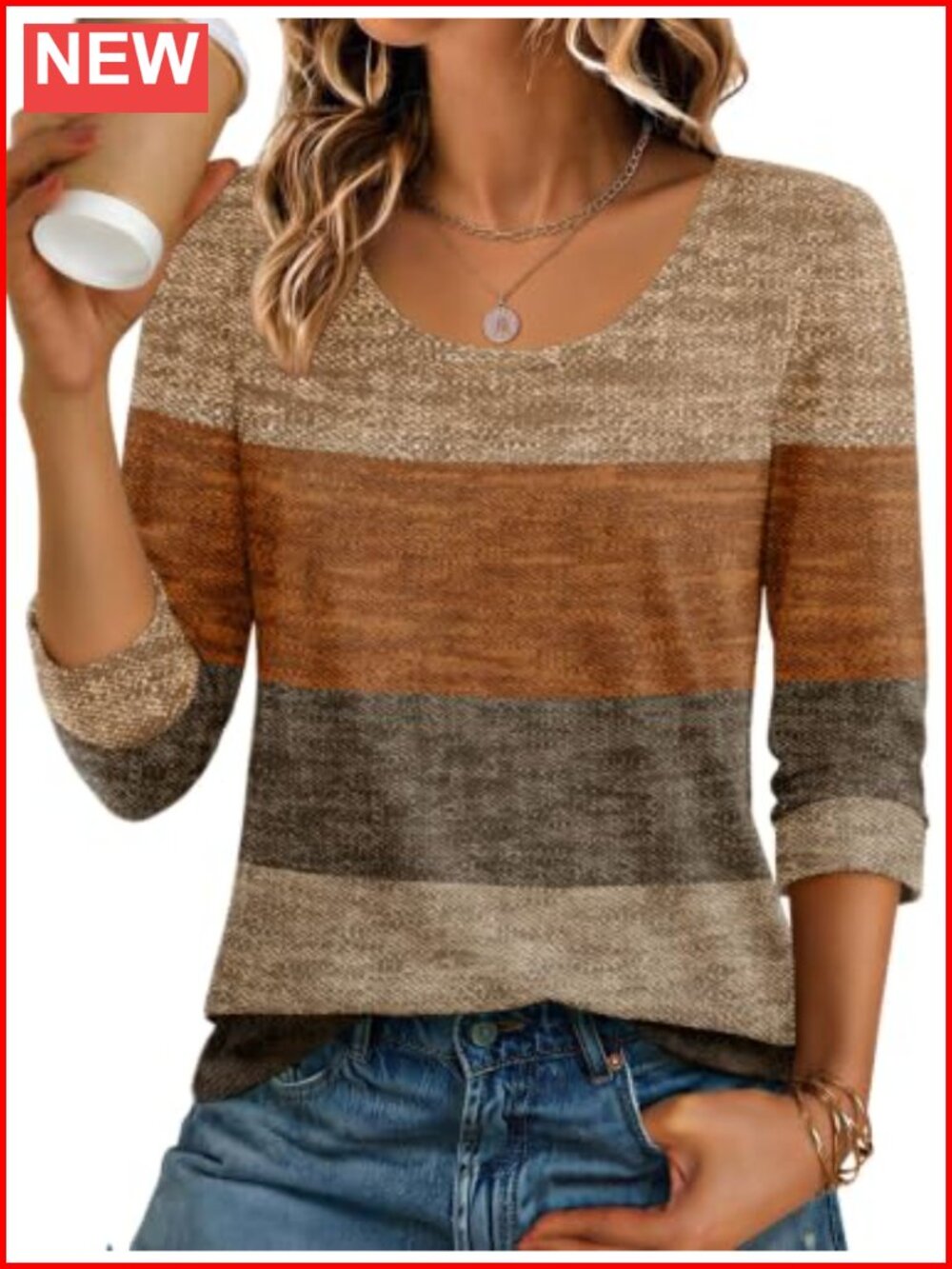 Ekouaer 3/4 Sleeve Scoop Neck T-Shirt Slim Fit Casual Basic Tee